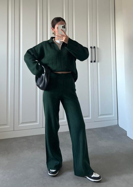 Zümrüt V Yaka Oversize Triko Takım