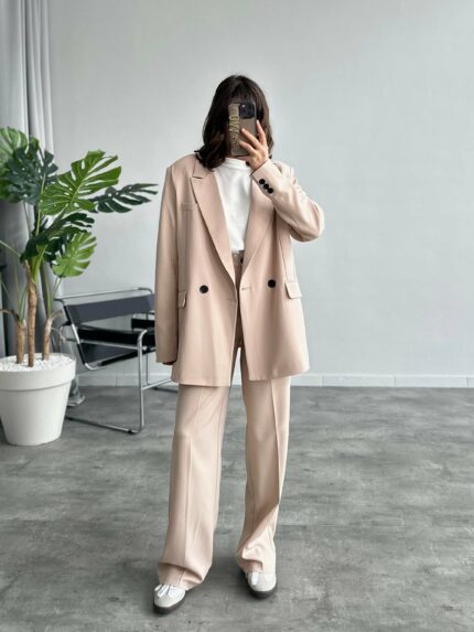 Port Bej Koton Kumaş Blazer Takım